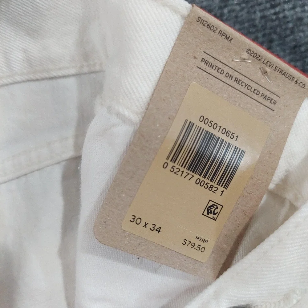 Levis 501 Original Jeans Mens 30x34 White 100% Cotton Button Fly Straight Denim